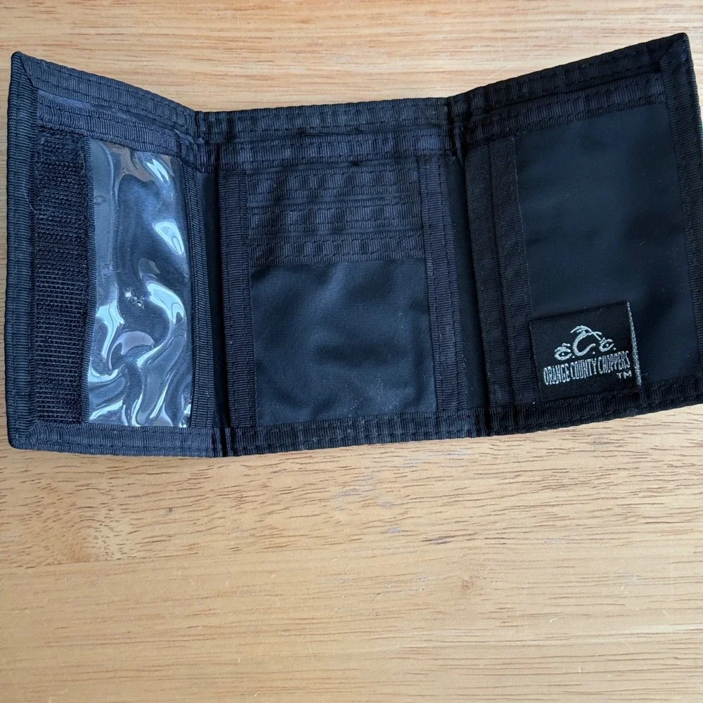 Orange County Choppers OCC Trifold Wallet Y2K Gray‎ Black Nylon Biker F603